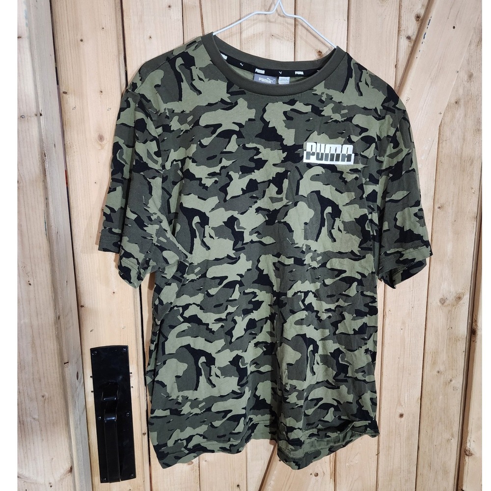 Puma Mens XL T-Shirt Green Camo Camouflage Short Sleeve Graphic Logo Tee